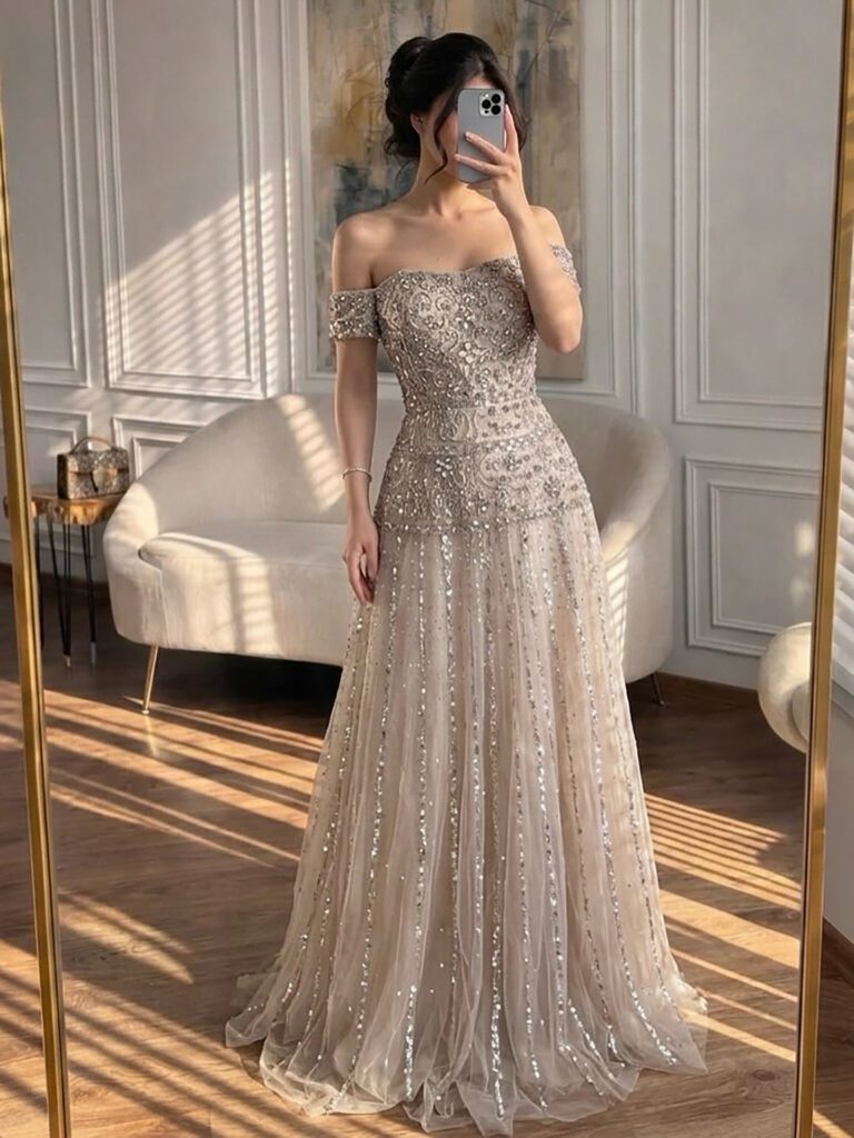 Nove Dress Caramel Beaded A-Line Evening Dress