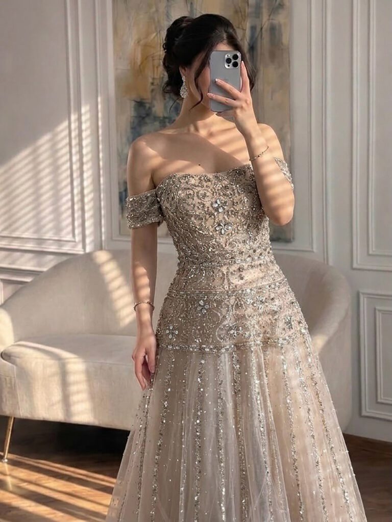 Nove Dress Caramel Beaded A-Line Evening Dress