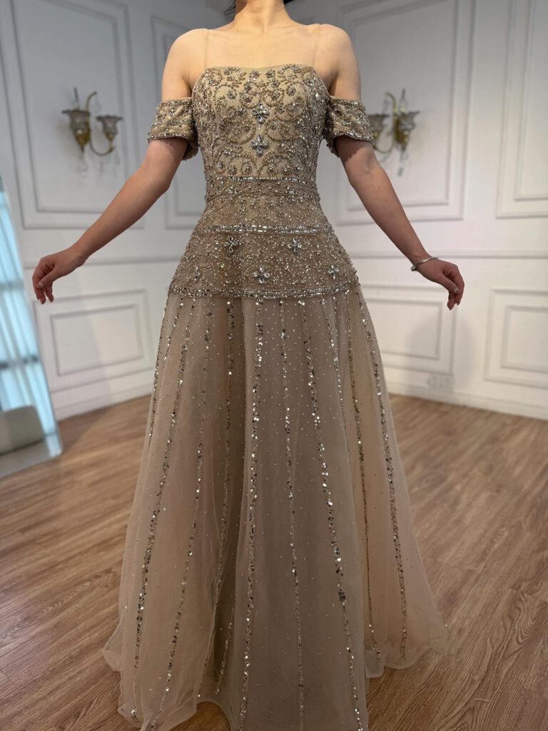 Nove Dress Caramel Beaded A-Line Evening Dress