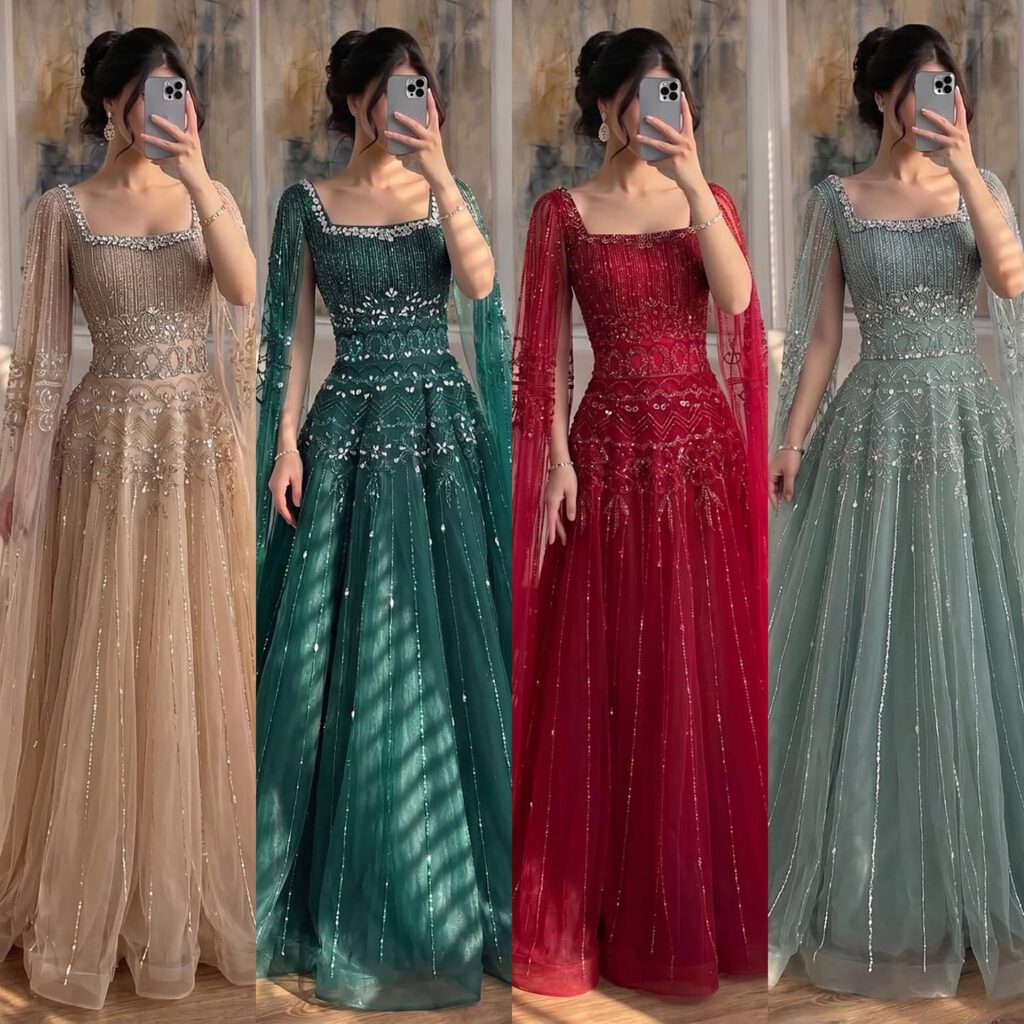 Nove Dress Caramel Beaded Cape Sleeve A-Line Evening Dress - Style