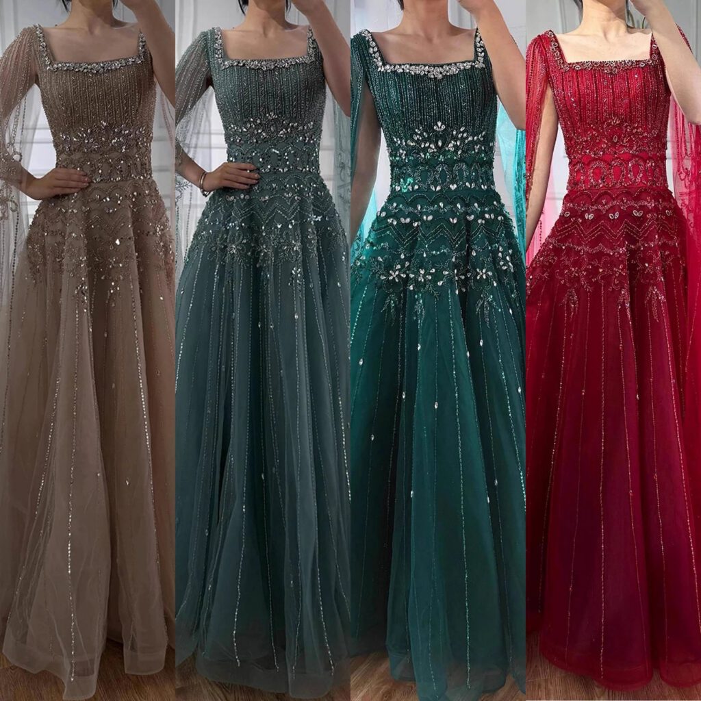 Nove Dress Caramel Beaded Cape Sleeve A-Line Evening Dress - Style
