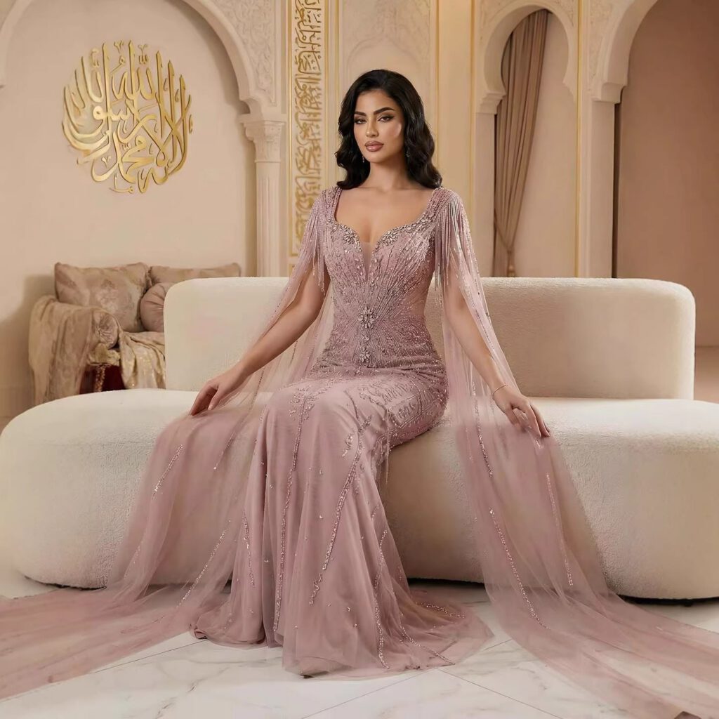 Nove Dress Caramel Beaded Evening Dress - Style