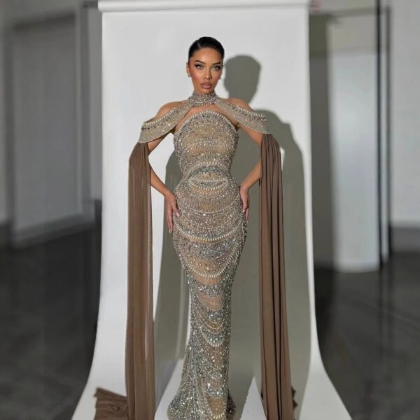Nove Dress Caramel Beaded Evening Dress - Style LA73344 1 - Nove Dress