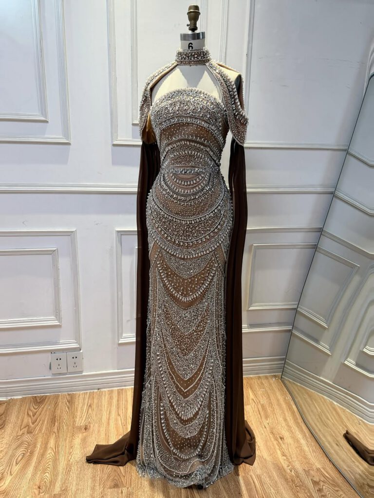 Nove Dress Caramel Beaded Evening Dress - Style