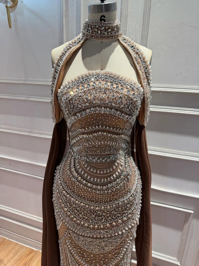 Nove Dress Caramel Beaded Evening Dress - Style