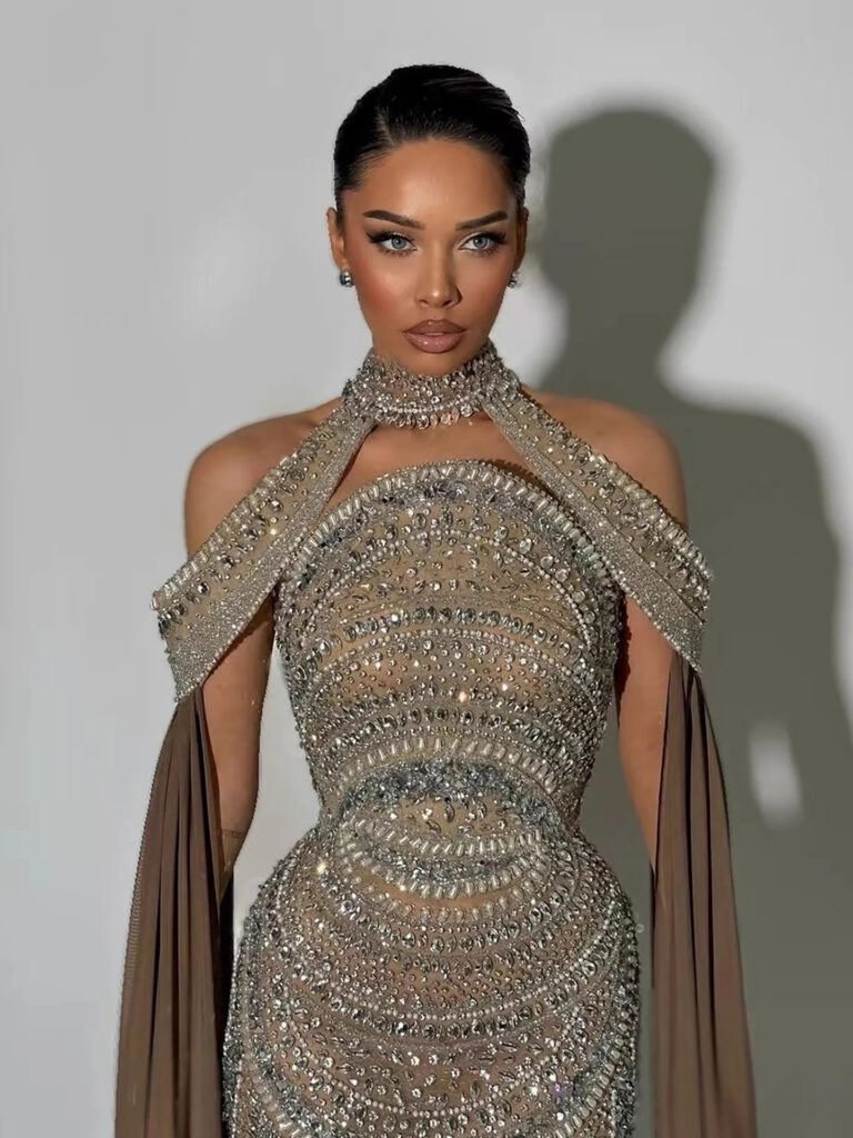 Nove Dress Caramel Beaded Evening Dress - Style