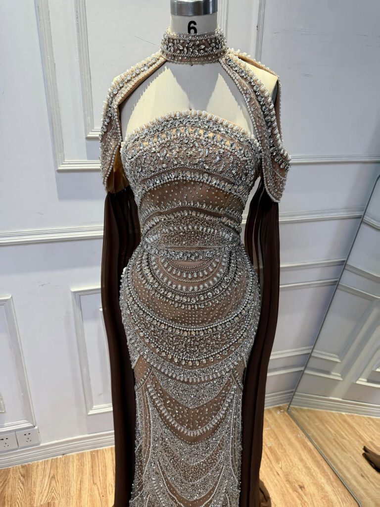 Nove Dress Caramel Beaded Evening Dress - Style