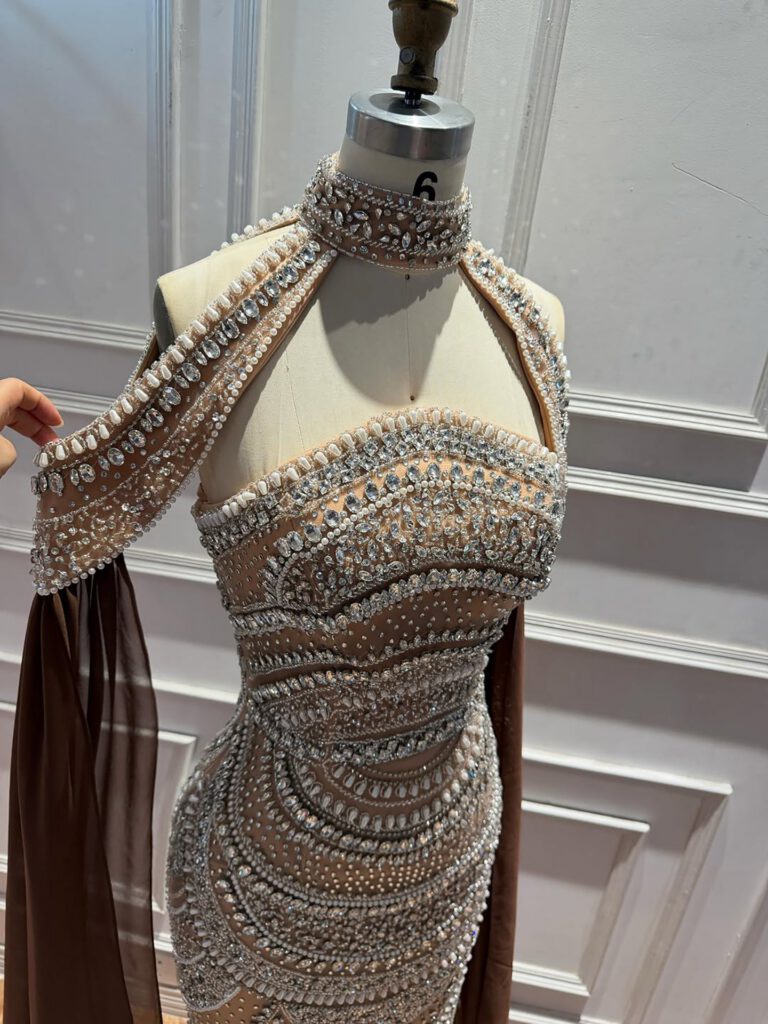 Nove Dress Caramel Beaded Evening Dress - Style