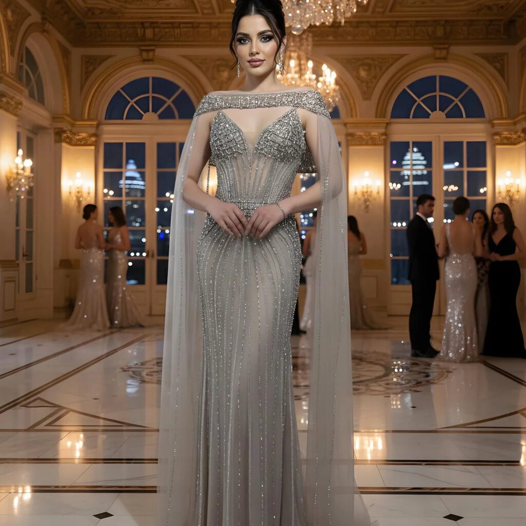 Nove Dress Caramel Beaded Evening Dress - Style