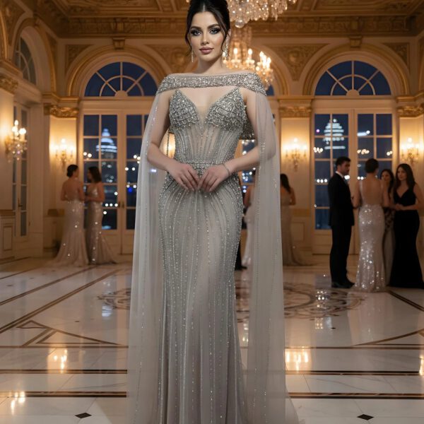 Nove Dress Caramel Beaded Evening Dress - Style LA73480A 1 - Nove Dress