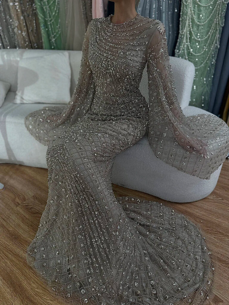 Nove Dress Caramel Beaded Mermaid Evening Dress - Style