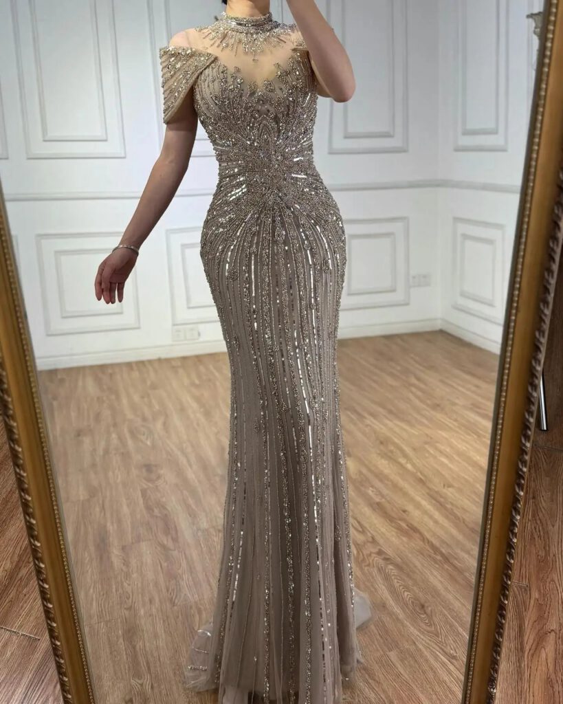 Nove Dress Caramel Beaded Mermaid Evening Dress - Style