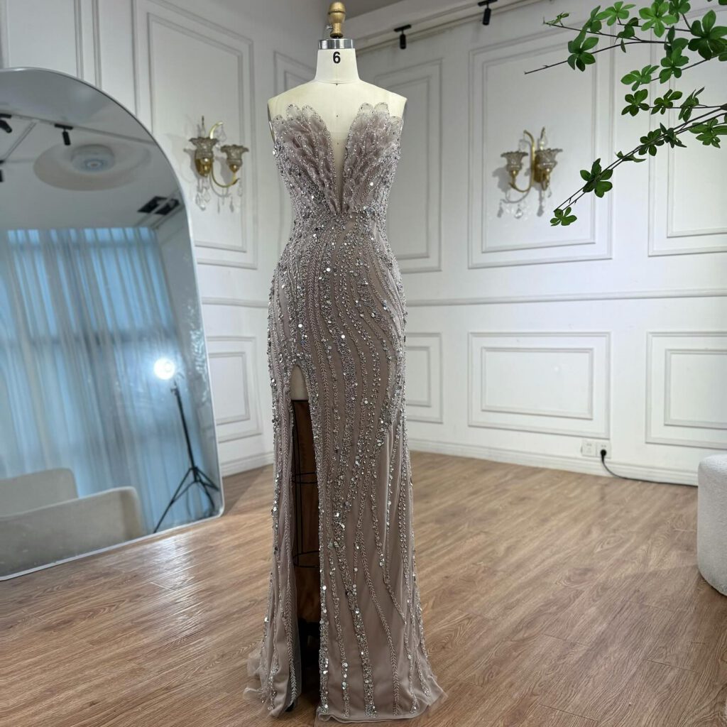 Nove Dress Caramel Beaded Mermaid Evening Dress - Style