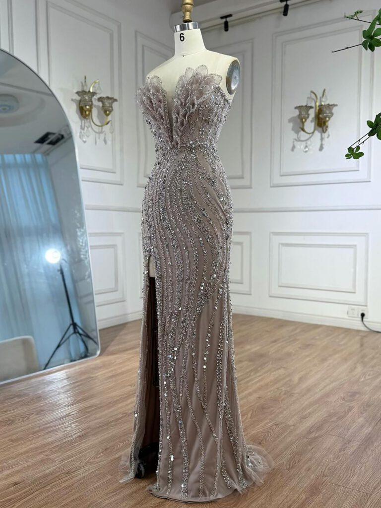 Nove Dress Caramel Beaded Mermaid Evening Dress - Style