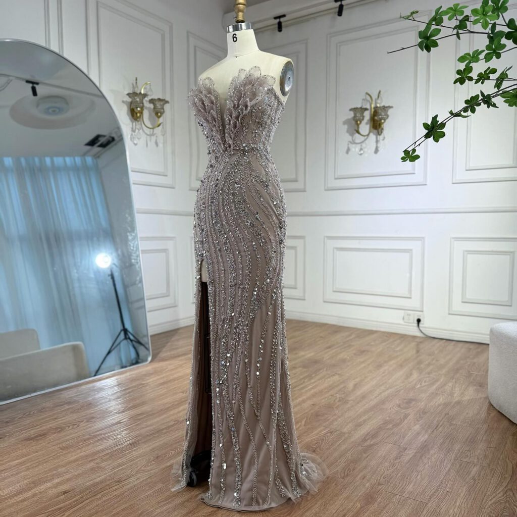 Nove Dress Caramel Beaded Mermaid Evening Dress - Style