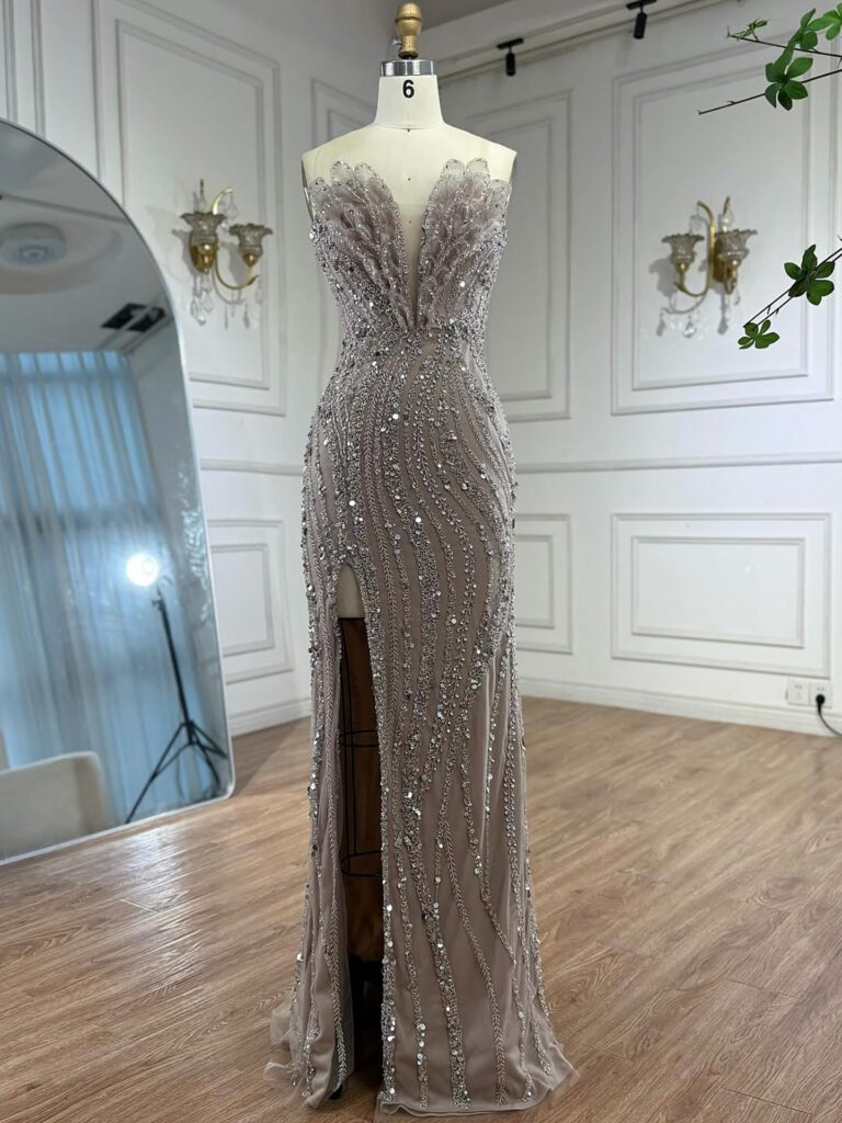 Nove Dress Caramel Beaded Mermaid Evening Dress - Style