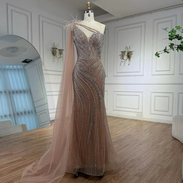 Nove Dress Caramel Beaded One Shoulder Mermaid Evening Dress - Style LA72895 1 - Nove Dress