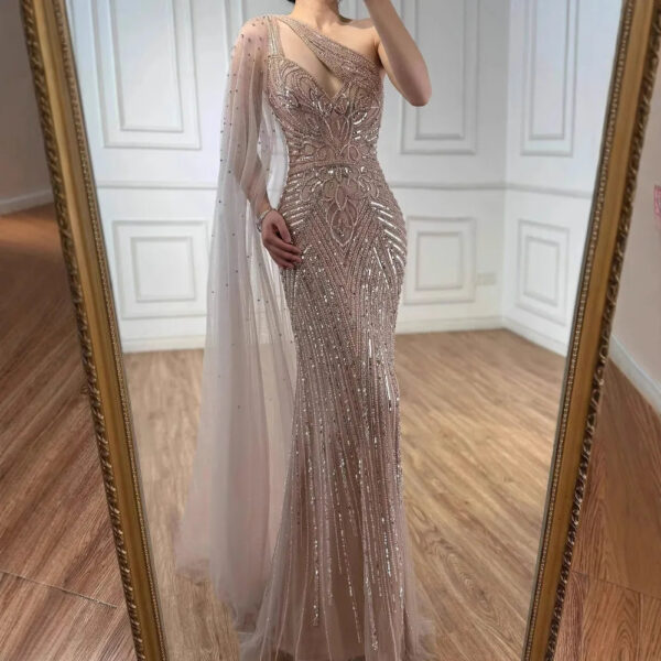 Nove Dress Caramel Beaded One Shoulder Mermaid Evening Dress - Style LA73085 1 - Nove Dress