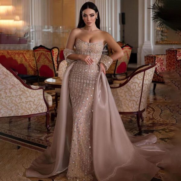Nove Dress Caramel Beaded Overskirt Mermaid Evening Dress - Style LA71922 1 - Nove Dress