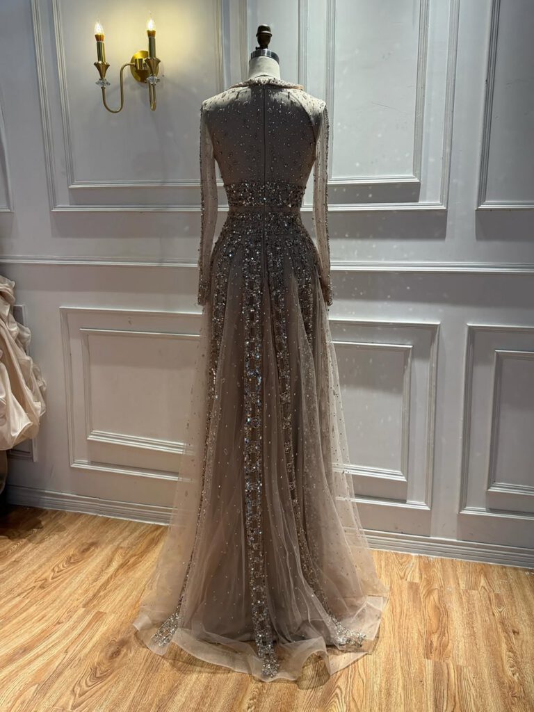 Nove Dress Caramel Beaded V-Neck A-Line Evening Dress