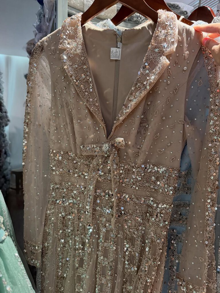 Nove Dress Caramel Beaded V-Neck A-Line Evening Dress
