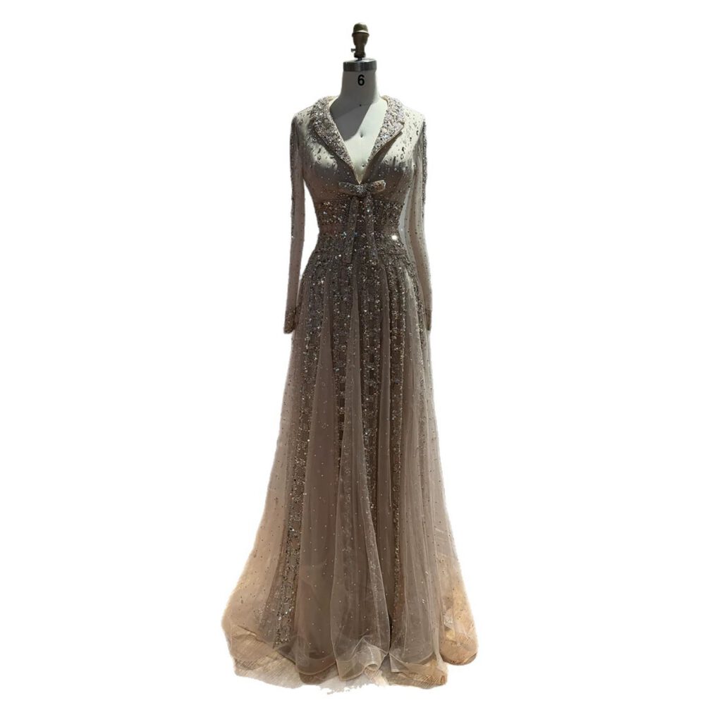Nove Dress Caramel Beaded V-Neck A-Line Evening Dress
