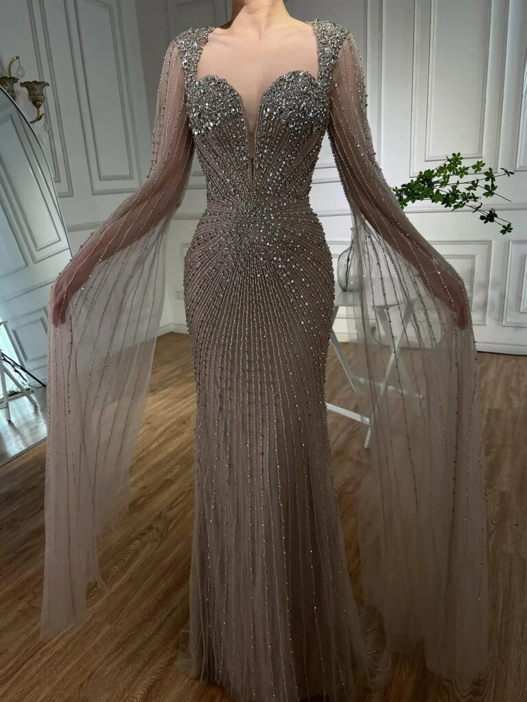Nove Dress Caramel Crystal Beaded Mermaid Evening Dress - Style