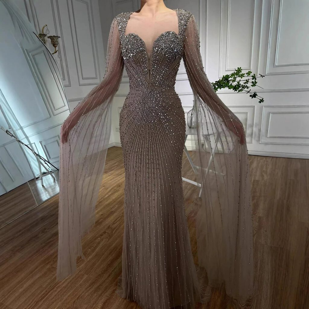 Nove Dress Caramel Crystal Beaded Mermaid Evening Dress - Style