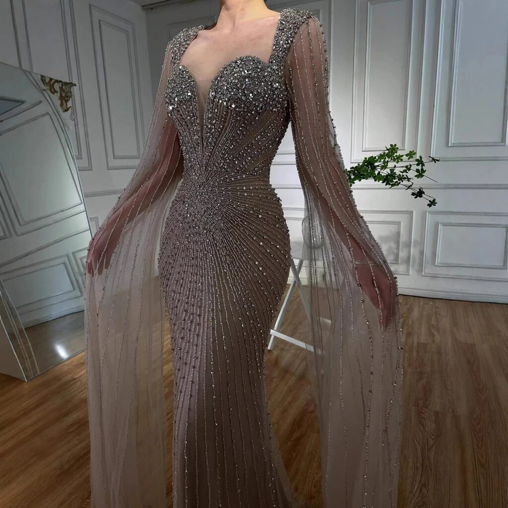 Nove Dress Caramel Crystal Beaded Mermaid Evening Dress - Style