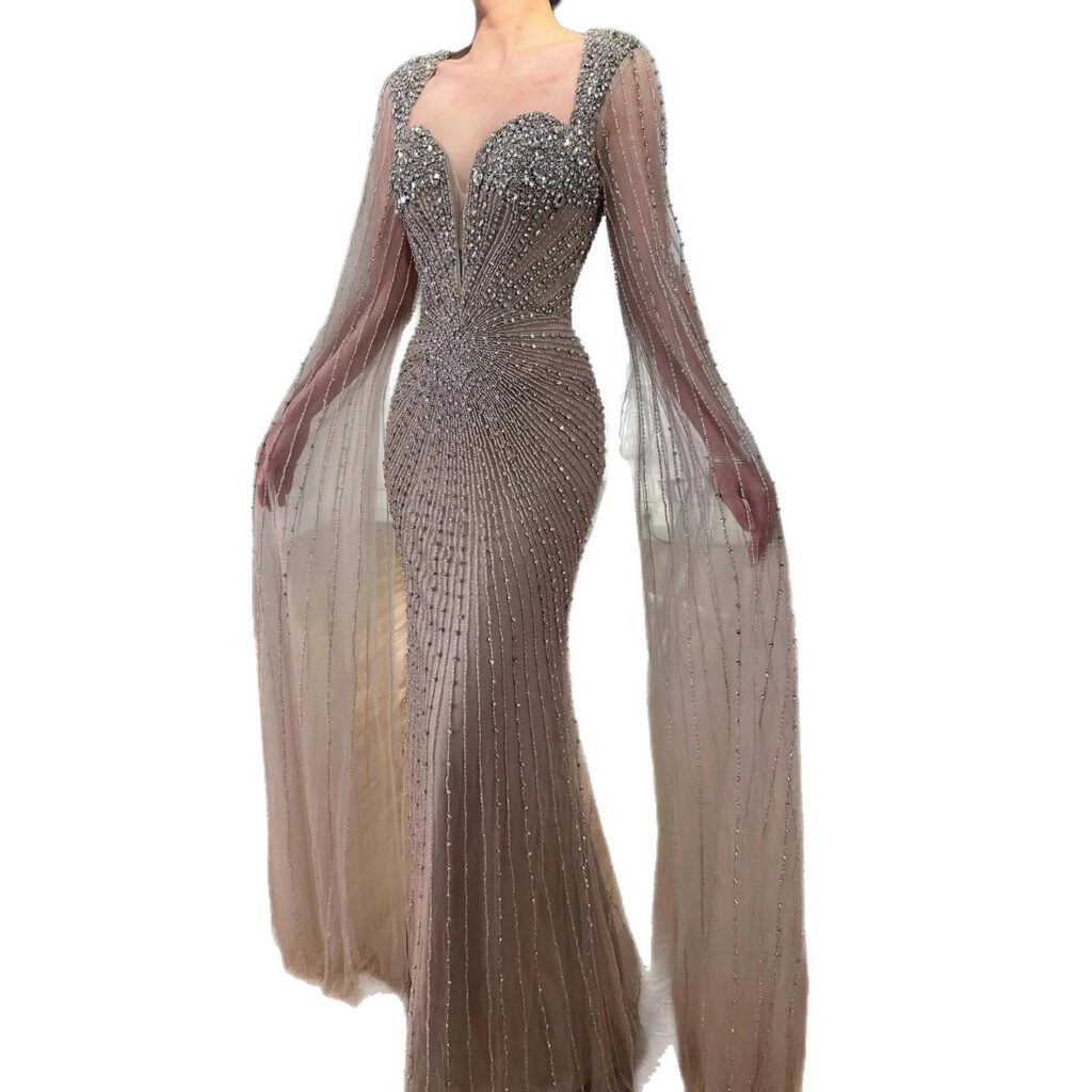Nove Dress Caramel Crystal Beaded Mermaid Evening Dress - Style