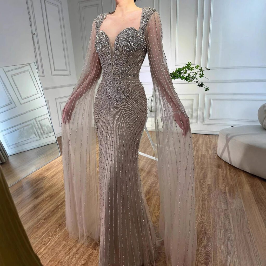 Nove Dress Caramel Crystal Beaded Mermaid Evening Dress - Style