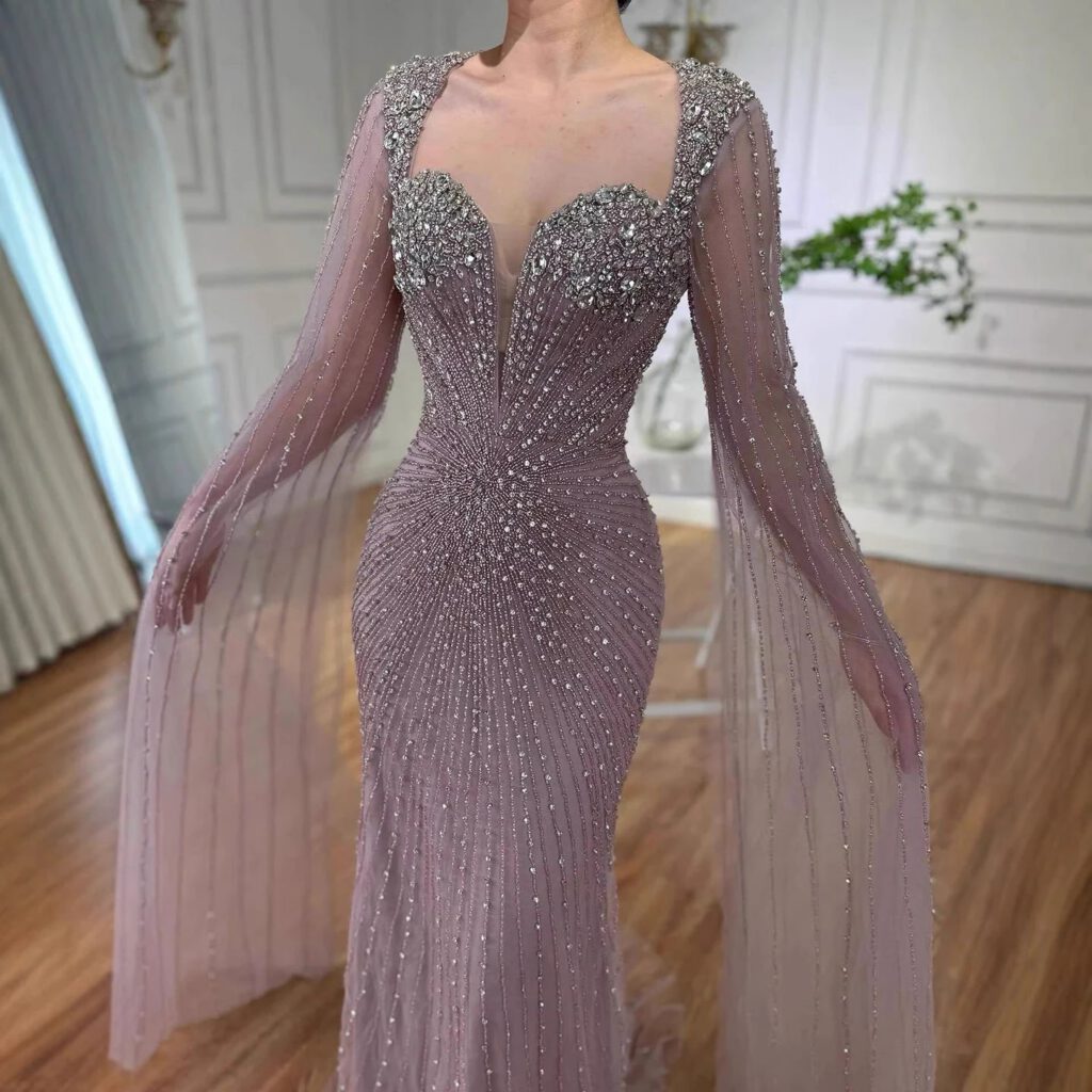 Nove Dress Caramel Crystal Beaded Mermaid Evening Dress - Style