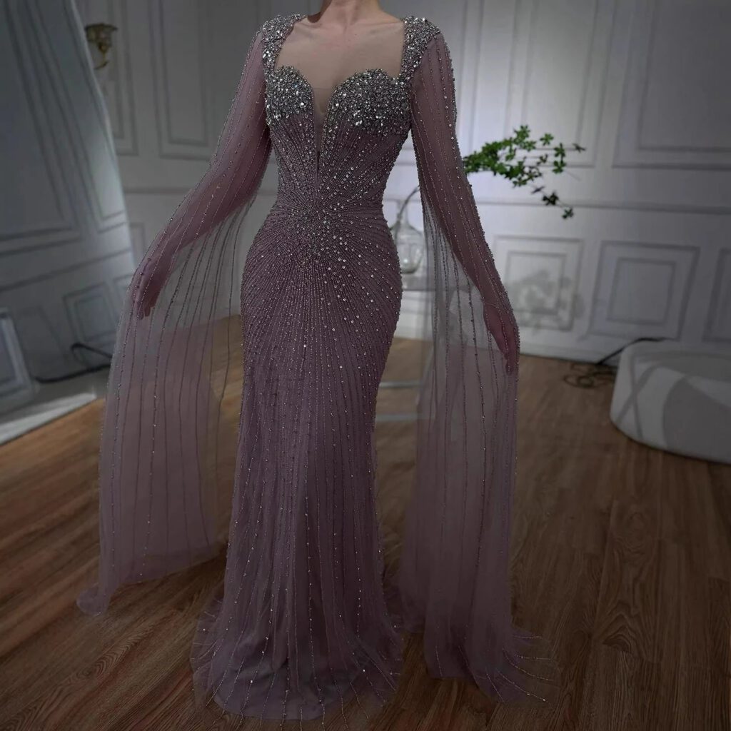 Nove Dress Caramel Crystal Beaded Mermaid Evening Dress - Style
