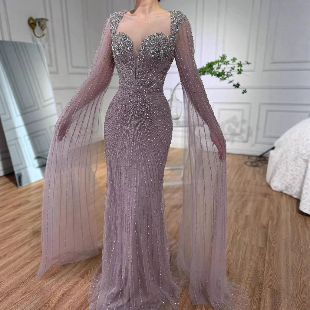 Nove Dress Caramel Crystal Beaded Mermaid Evening Dress - Style