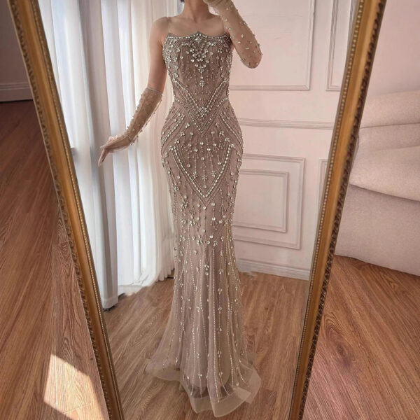 Nove Dress Caramel Crystal Beaded Mermaid Evening Dress - Style LA73186 1 - Nove Dress