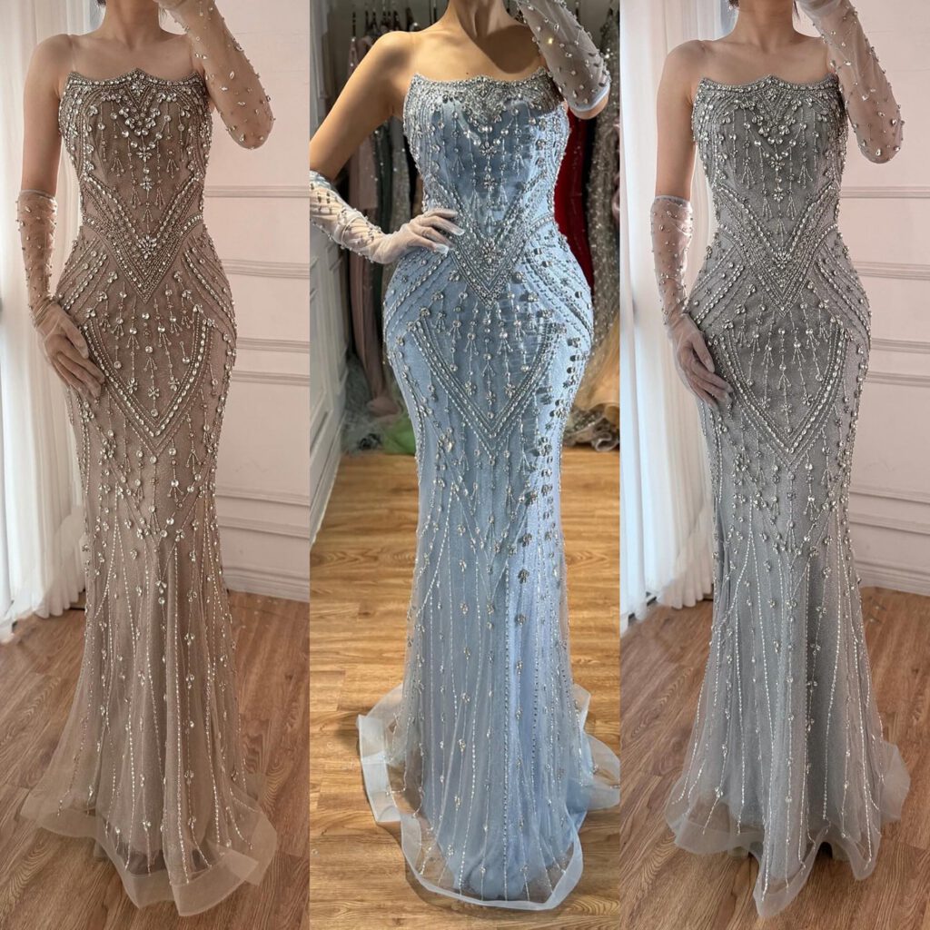 Nove Dress karamell Meerjungfrau Abendkleid mit Kristallbesatz