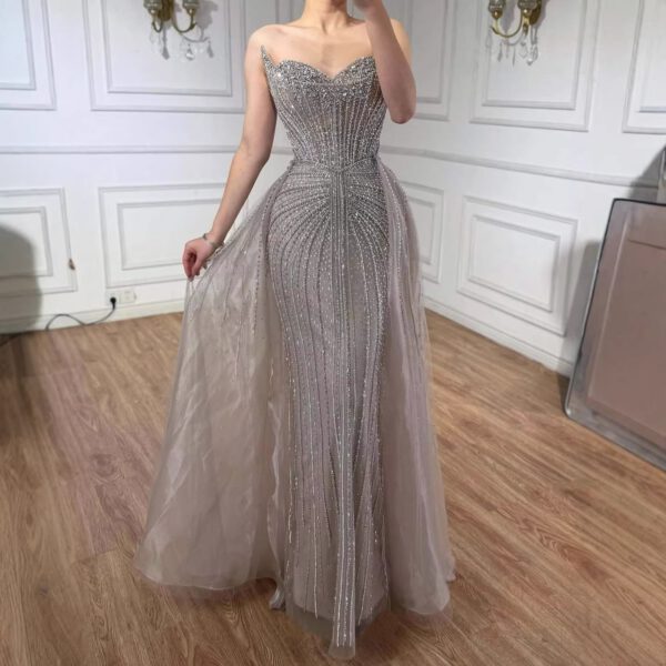 Nove Dress Caramel Crystal Beaded Overskirt Mermaid Evening Dress 1 - Nove Dress