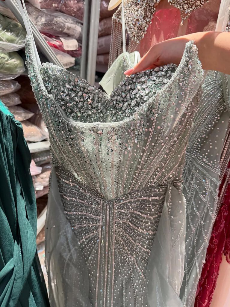 Nove Dress Caramel Crystal Beaded Overskirt Mermaid Evening Dress