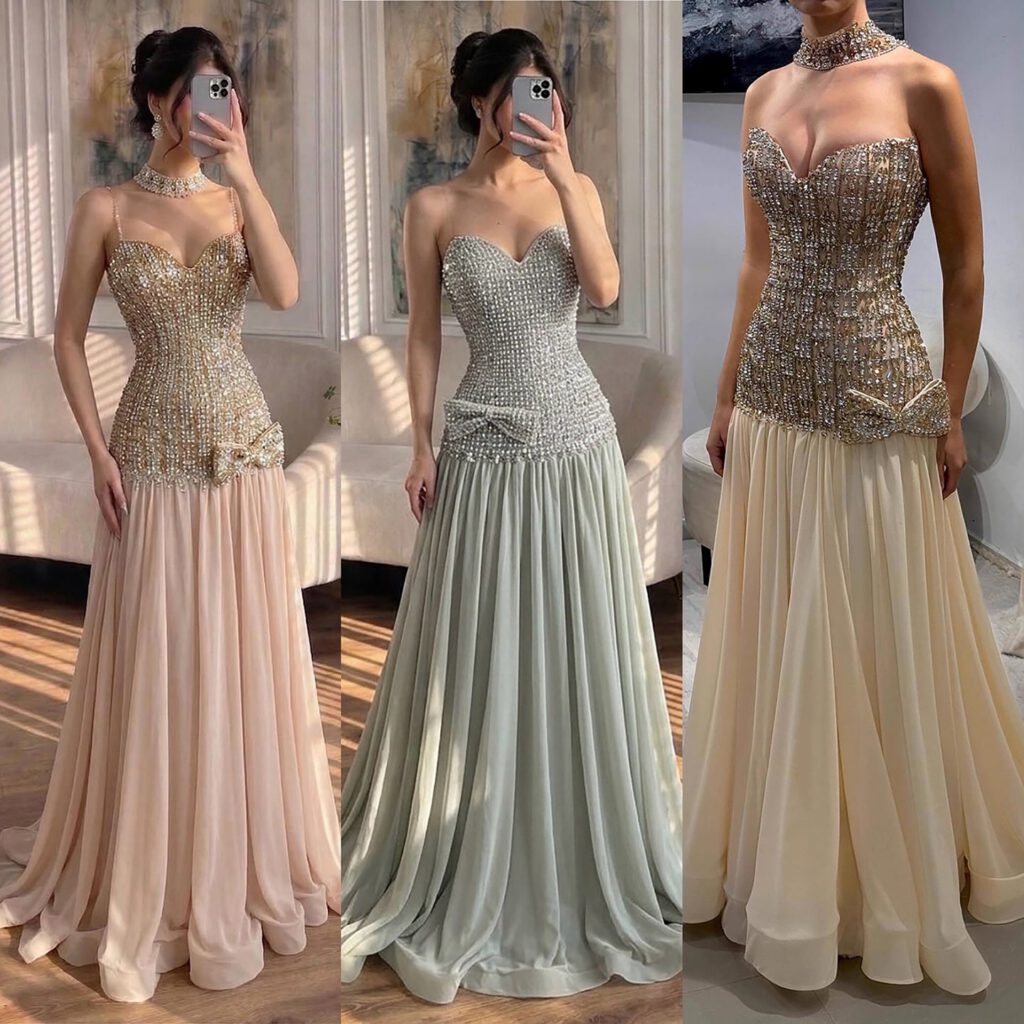 Nove Dress فستان سهرة شامبانيا قصة A-line مطعم بالكريستال