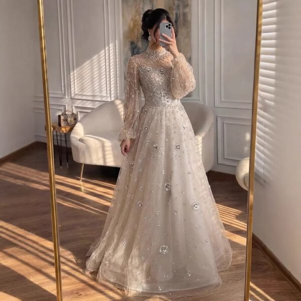 Nove Dress Champagne Long Sleeve Evening Dress 1 - Nove Dress