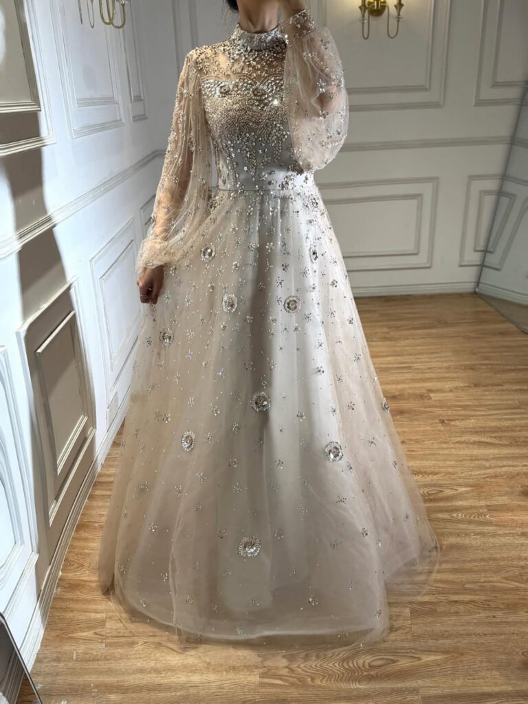 Nove Dress Champagne Long Sleeve Evening Dress