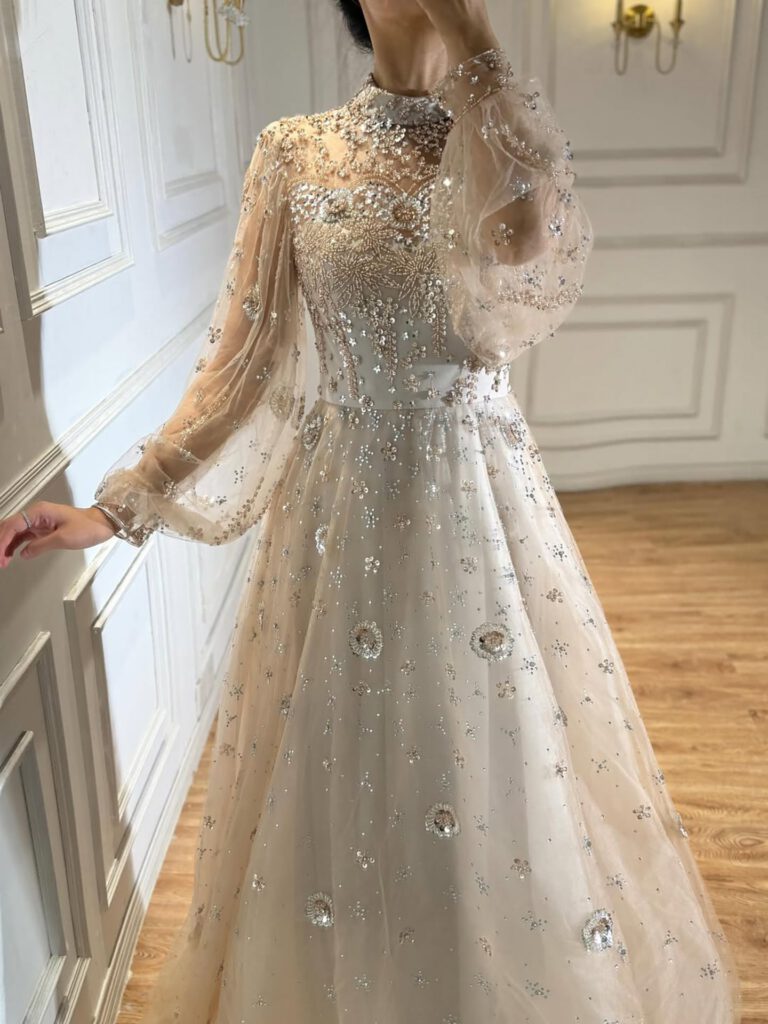 Nove Dress Champagne Long Sleeve Evening Dress
