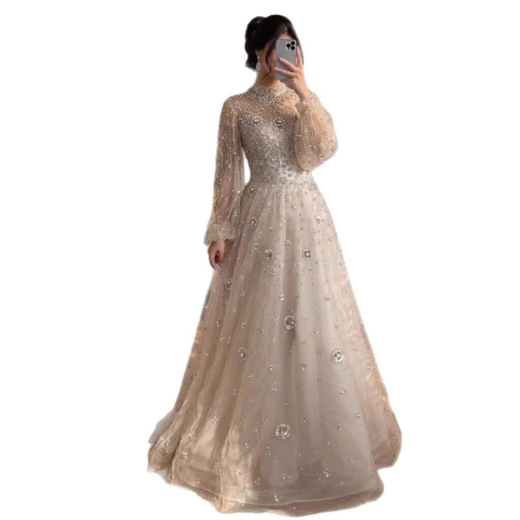 Nove Dress Champagne Long Sleeve Evening Dress