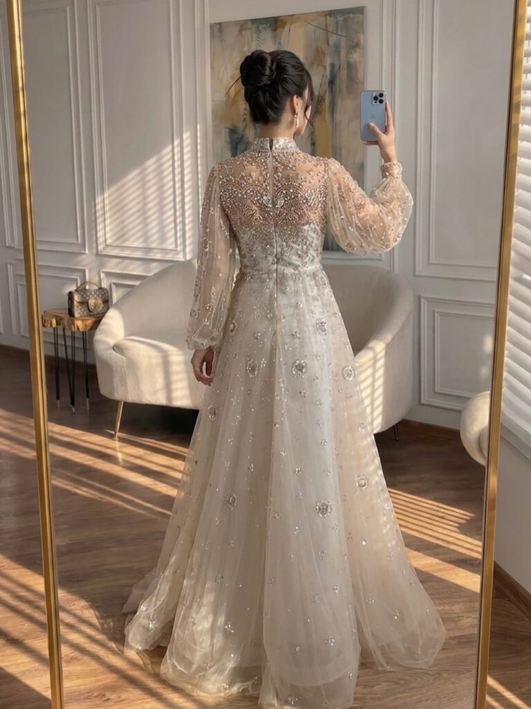 Nove Dress Champagne Long Sleeve Evening Dress