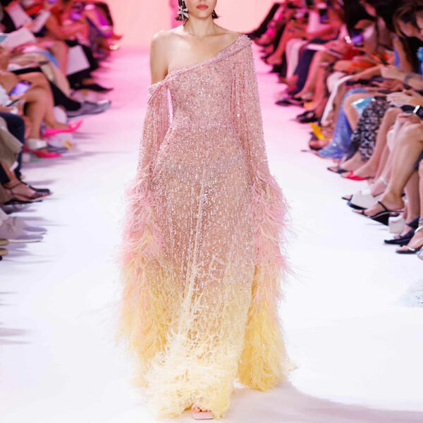 Nove Dress Feather Cape Sleeve One Shoulder Evening Dress 1 - Nove Dress