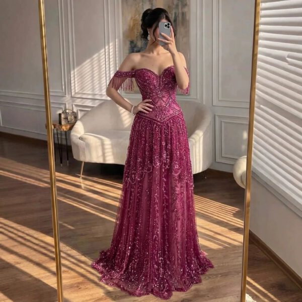 Nove Dress Fuchsia Beaded A-Line Evening Dress 1 - Nove Dress