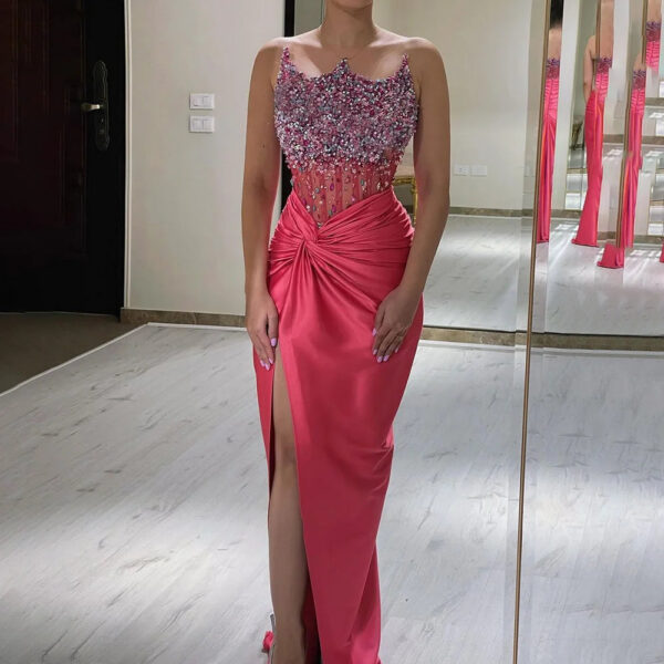 Nove Dress Fuchsia Beaded High Slit Mermaid Arabic Evening Dress 1 - Nove Dress