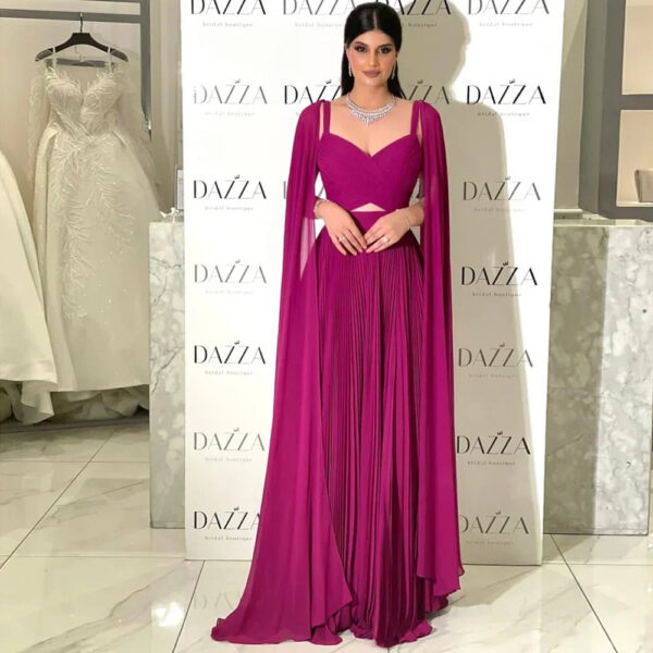 Nove Dress Fuchsia Chiffon Cape Sleeve Evening Dress 1 - Nove Dress