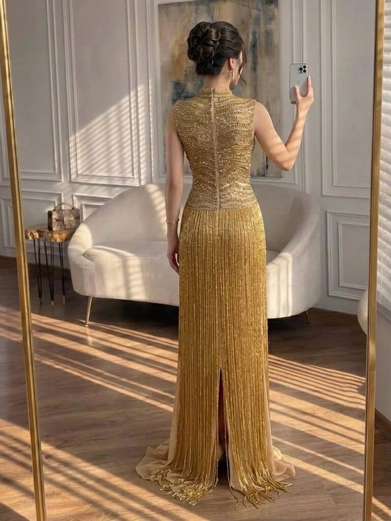 Nove Dress Gold Beaded Evening Dress