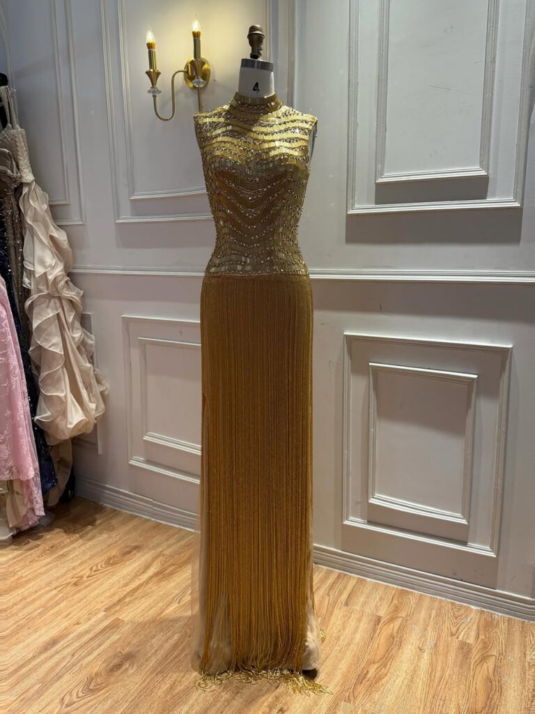 Nove Dress Gold Beaded Evening Dress